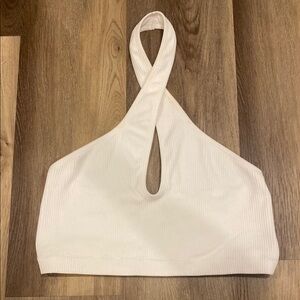 Garage White Halter Neck Crop Top
